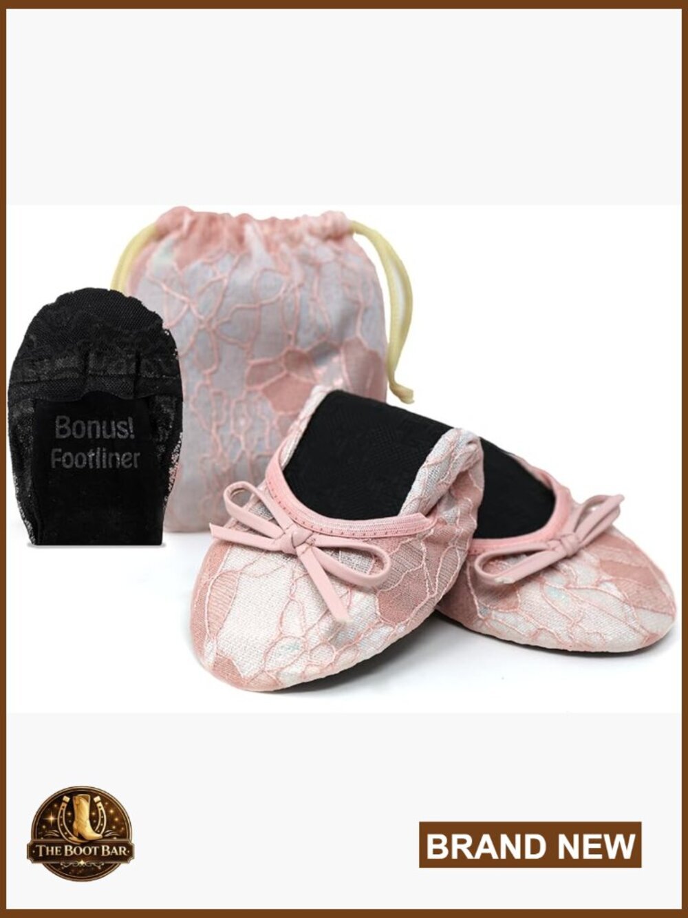 Foldable Lace Ballet Flats with Pouch, Bridal Party Favor Shoes, New with Tags
